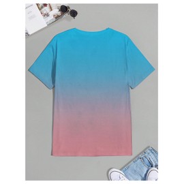 Floerns Men's Summer Streetwear Causal T Shirts Ombre Tropical Print Crewneck Short Sleeve Tee Shirts Tops Blue Pink Medium