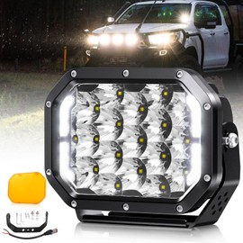 BraveWAY 5x7IN Square LED Driving Lights - 125W 19800LM with DRL Yellow Covers, Spot Flood Combo Beam Output - Offroad Work Cubes for Trucks, 4WD, ATV, UTV, Pickup - Long Distance 1KM Reach