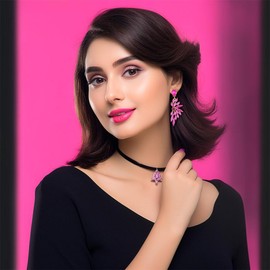 FENBORY Hot Pink Rhinestone Statement Earrings Cluster Crystal Drop Dangle Earrings Teardrop Chandelier Earring Dangling Prom Wedding Bridal Earrings for Women