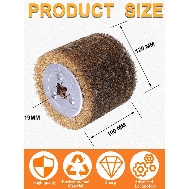 SHITIME 4.7" x 4" Copper Plated Steel Wire Brush Drum