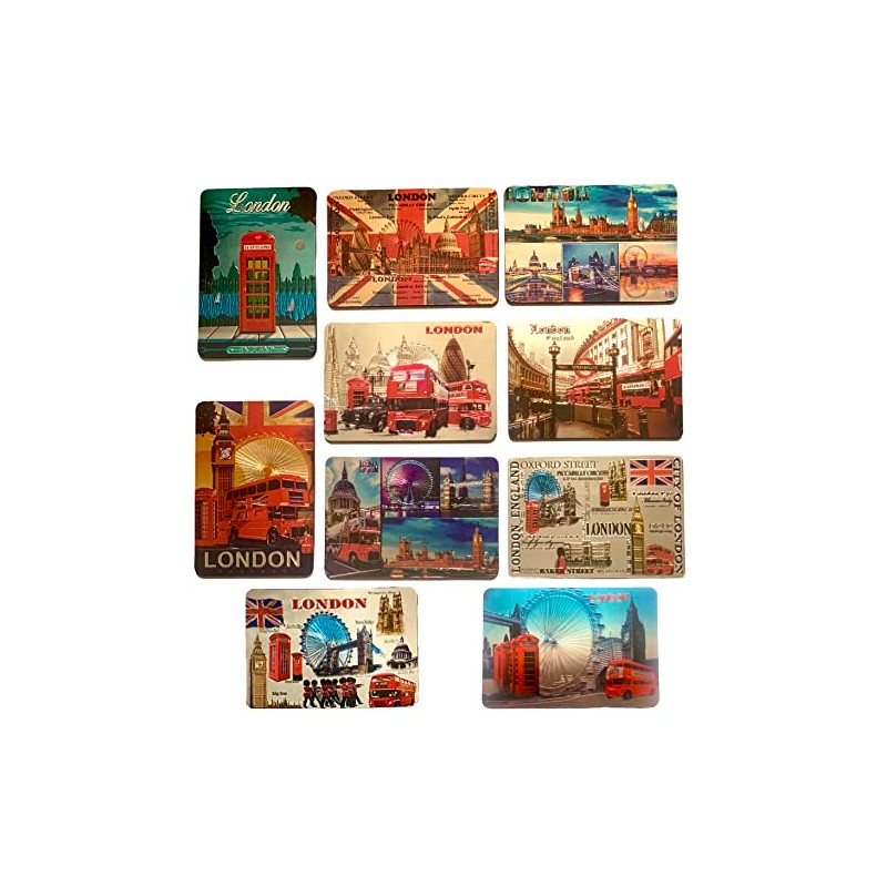 10 London Souvenirs Shiny Photo Magnets - Union Jack British