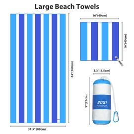 BOGI Microfiber Large Beach Towel for Adult,Quick Dry Lightweight Beach Towel- Recycled,Sand Proof & Compact Absorbent for Travel Bath Swim Yoga (L:165cm*80cm+40cm*40cm-Sky blue)