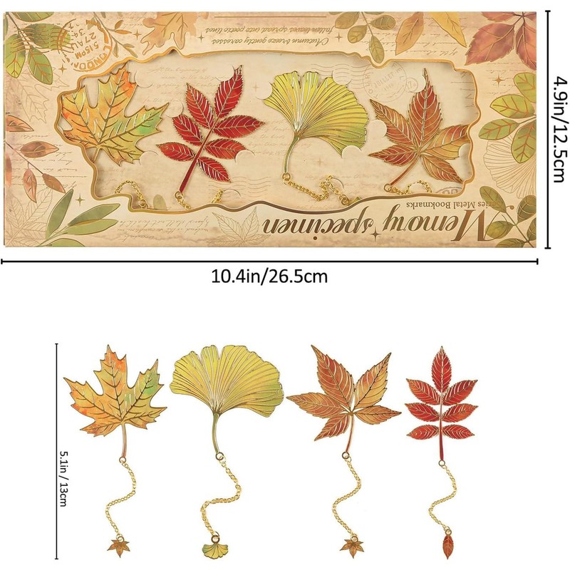 4 PCS Golden Fallen Leaves Bookmark, Metal Maple Plalnt Leaf