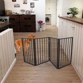 ESPIDOO Pet Gate for Doorways Stairs - Freestanding Folding Wooden Pet Barrier for Dogs & Cats - No Installation Required Indoor Safety Gate for Home Use
