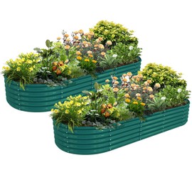 Tramull 2 Pack 8x3x1.5FT Galvanized Raised Garden Bed Kit Oval Metal Ground Planter Box Outdoor Bottomless Planter Raised Beds for Vegetables Flowers Herbs Fruits, Green