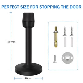 Door Stopper 6 Inch Long Door Stop Black Wall Mount Door Stopper Solid Rigid, No Odor Rubber Tip, Mute, Heavy Duty Rubber Nickel Doorstop, Brushed Satin Door Holder
