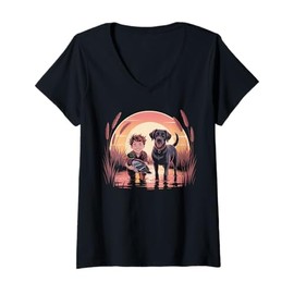 Womens Local Boy Black Lab Marsh Scene Sunset Vintage Country V-Neck T-Shirt