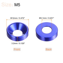 sourcing map 30pcs Countersunk Washer M5 Anodized Aluminum Alloy Finishing Washers, Screw Gaskets for Mechanical Accessories Parts, Blue
