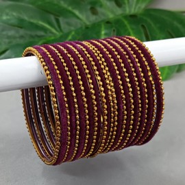 Efulgenz Indian Bangles for Women Velvet Bangle Set Boho Oxidized Bracelet Bollywood Metal Bangle Set Wedding Fashion Statement Jewelry for Women (26 Pcs) Size 2.6