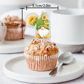 Sunflower Dessert Cupcake Topper Pick for Summer Floral Plant Decor Supplies Happy Birthday Party Weeding Anniversary Decorations set 18pcs Gold Glitter