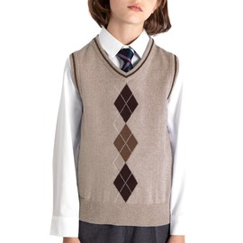 BOBOYOYO Boys Argyle Sweater Vest 100% Cotton School Uniform Vest for Toddler Kids Girl Knit Vest Khaki
