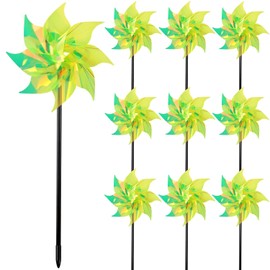 Hausse 10 Pack Reflective Pinwheels Wind Spinner, Extra Sparkly Pinwheel with Stakes, Bird Repellent Blinder Devices Deterrent to Scare Birds Away from Yard Patio Farm Garden, Transparent Yellow