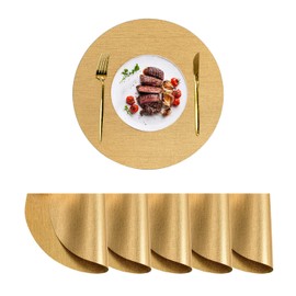 Set of 6 Gold Placemats Round PVC Non Slip Washable Placemats for Restaurant Dinning Table (15x15 Inches)