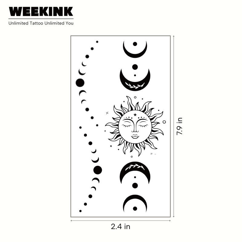 WEEKINK Sun & Moon Phases Temporary Tattoo – Versatile Design