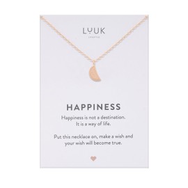 LUUK LIFESTYLE Filigree Necklaces with Pendant and Card with Happiness Saying, Timeless Design and Modern Motifs, in Silver, Gold and Rose Gold, Stainless Steel