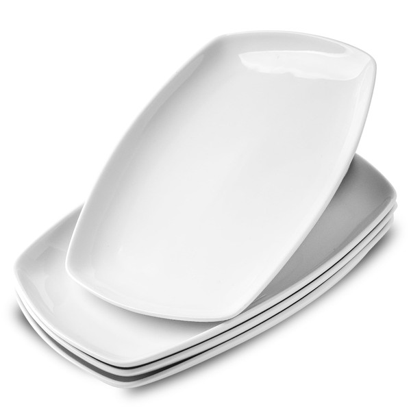 fMBB White Rectangular Plate Set, Ceramic Large Serving Platters, 12