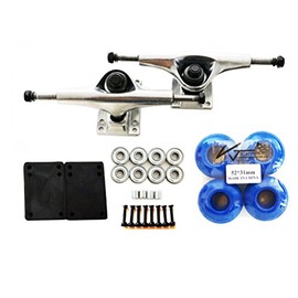 VJ 5.0 Skateboard Trucks (Silver), Skateboard Wheels 52mm, Skateboard Bearings, Skateboard Pads, Skateboard Hardware 1" (52mm Blue)