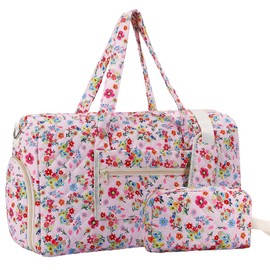 2025 New Flower Printed Travel Duffle Bag, Weekender Overnight Quilted Duffle Bag for Women, Large Capacity Duffel Bag with Shoe Compartment, Gym Tote Bags with Dry and Wet Separation (2 Pcs), Blue