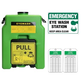 14-Gallon Portable Eye Wash Station OSHA-Approved, Includes Station Sign and 2 Inspection Tags, Wall Mount Eyewash Station, Emergency Eye Washing Station, First Aid Eye Wash Units for Workplace Safety