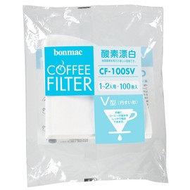 bonmac #897447 CF-100SV Coffee Filter, 1-2 Cups, Enzyme Bleaching V-Type Filter, 100 Count