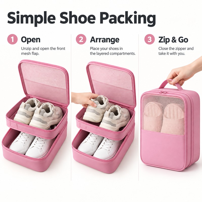 Travel Shoe Organizer Bag for Packing Up to 3 Pairs