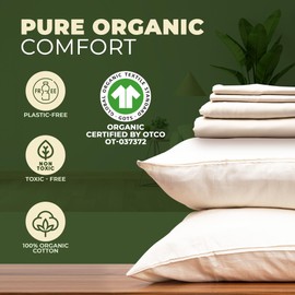 100% Organic Cotton Sheets Set - GOTS Certified, 300 Thread Count, Deep Pocket Sateen Sheet Set - Hypoallergenic, All-Season, Breathable, Soft Sheet Set (Full - Cream)