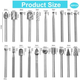 20 Stück Hochwertiges Holzschnitzerei Bohrer Set für Rotary Tool, HSS-Drehfräser-Set, Frässtifte für Holzarbeiten, Schnitzen, Gravieren, Bohren, 3 mm Schaft