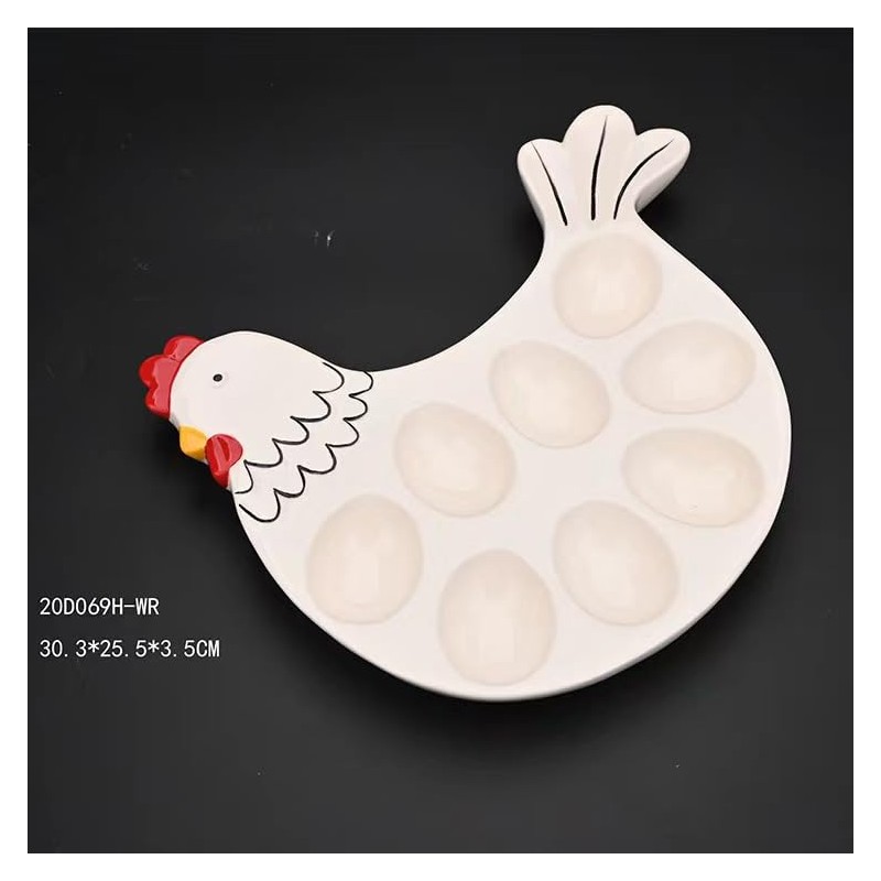 Ceramic Egg Tray, Rooster Shaped Egg Dinner Plate, Tableware, and