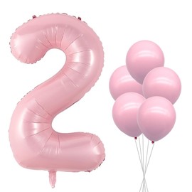 40 Inch Pink Number 2 with Latex Balloons, Big Large Foil Number Balloons for Kids 2nd Birthday Party Decorations Girls Cute Baby Shower Supplies Anniversary Celebration