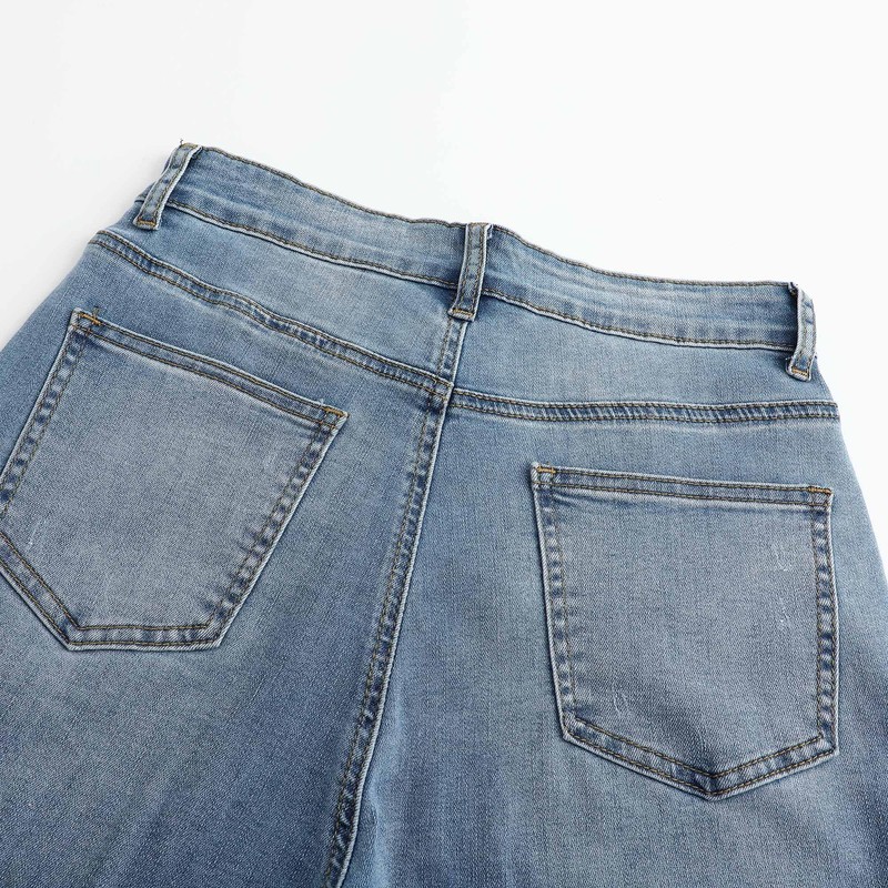 THUNDER STAR Womens High Waisted Wide Leg Jeans Stretchy Distressed