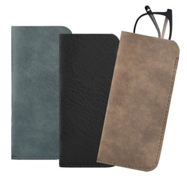 Deepton Pack of 3 Soft PU Leather Glasses Case, Portable Glasses Case, Sunglasses Case, Glasses Bag for Jewellery, Glasses Case, Protective Case for Men and Women, Black, brown, blue