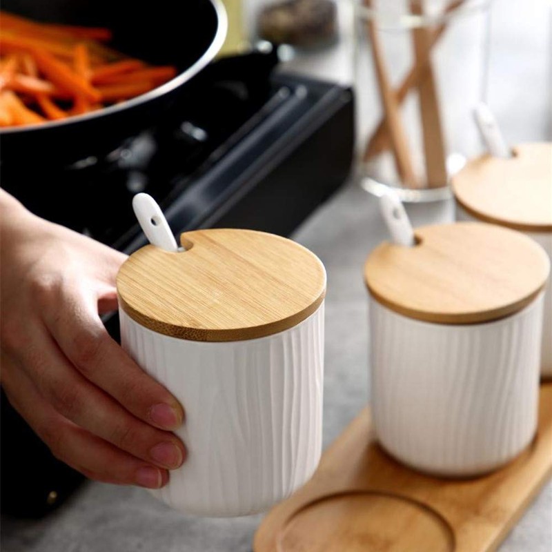 OnePine Set of 2 Ceramic Spice Jars Sugar Bowl Ceramic