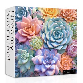 Succulents Plant Puzzles for Adults 1000 Pieces, Rainbow Cactus Colorful Succulent Jigsaw Puzzles, Dreamy Flower Puzzle for Adults, Spring Challenge Puzzle as Succulent Decor