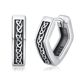 TUGHRA Men Hoops Earrings Black Viking Earrings 925 Sterling Silver Vintage Hoop Earrings for Men Women Retro Earrings for Teen Small Viking Jewelry Gifts, Sterling Silver, Cubic Zirconia