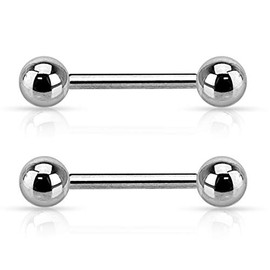 PiercedOff 316L Surgical Steel Large Size Barbells with Externally Threaded Balls - Bar Thickness 10GA (2.4mm) / Bar Length 16mm / Ball Sizes 5mm - Sold as a Pack of 2 Barbells