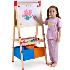 Wooden Magnetic Whiteboard Chalkboard Kids Art Easel Double Sided With Storage For Drawing Painting And LearningDefault: Default
