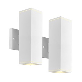 Ken & Ricky Outdoor Wall Light Fixture,Exterior Lighting Fixtures,Modern Sconce Lights for Porch Patio Garage Front Door (White,Square,No Sensor,2PK)