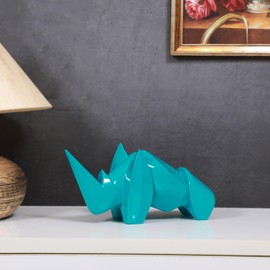 Artarium Abstract Art Rhino Figurine Statue Blue Color Sculpture - Size (LxWxH) - 9.05 x 3.54 x 4.52 Inch