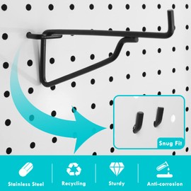 Pegboard Shelf Hooks, 8PACK Metal Utility Hook Set, 1/4 inch Peg Board Organizer Accessories, Shelves and Baskets Brackets, Display and Storage Rack for Garage Workbench Art Craft Office (Black, 8")