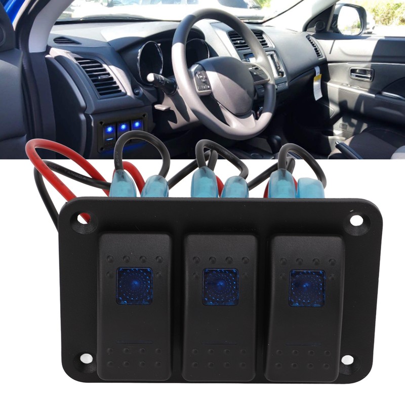 3 Gang Rocker Switch Overcurrent Protection LED Blue Backlit IP65
