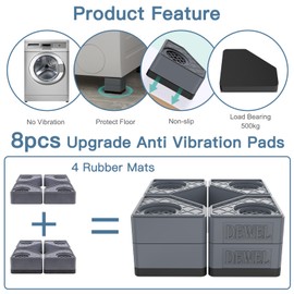 Anti Vibration Pads for Washing Machine. Washer and Dryer Pedestals with 1100 lbs Weight Capacity, Double Heighten Washing Machine Foot Pads for Anti Shock Slip Protect Laundry Room Floor (Gray)