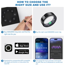 SEEKZERO Smart Ring-Size First Before You Buy, No APP Subscription,7-10 Days of Use,Sleep|Activity|Stress|Heart Rate|SPO₂ Tracker, Compatible with iOS and Android (Midnight Black, 8)