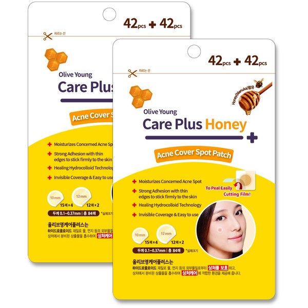 OLIVE YOUNG Care Plus Honey Scar Cover Korean Spot Pimple Patches 2Pack(168 Count) - Hydrocolloid Patch, Spot Stickers for Acne Pimple Blemishes and Zits, Contains Manuka Honey(10mm*120ea + 12mm*48ea)