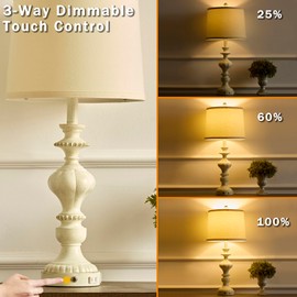 SAIWEYA 27.5" Farmhouse Table Lamps Set of 2 Bedside Lamp with USB C+A Ports & AC Outlet, 3 Way Dimmable Touch Lamps for Living Room Bedroom Office Study Room Rustic Nightstand Traditional Lamp