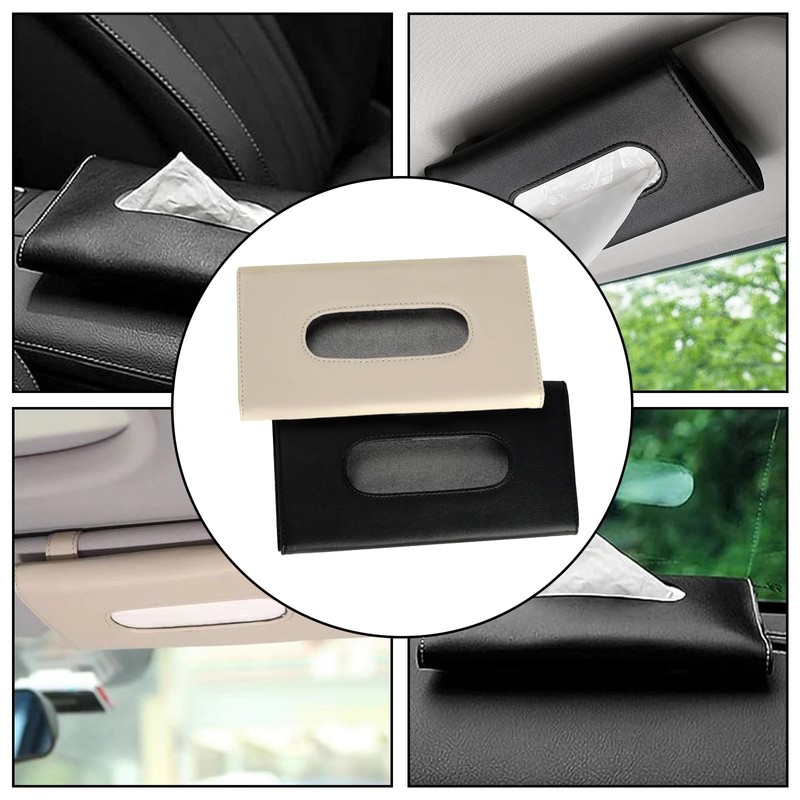 Oiieco 2 Pcs Car Tissue Holder, Premium PU Leather Sun