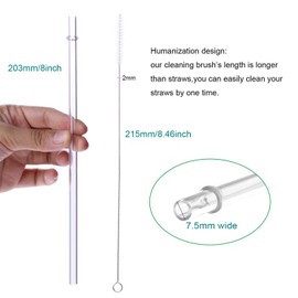 Dakoufish 8 Inch Long Clear Reusable Tritan Replacement Drinking Straws for 20 oz & 16 oz Mason Jar,Tumblers,Set of 12 Straws with Cleaning Brush (8inch Clear)