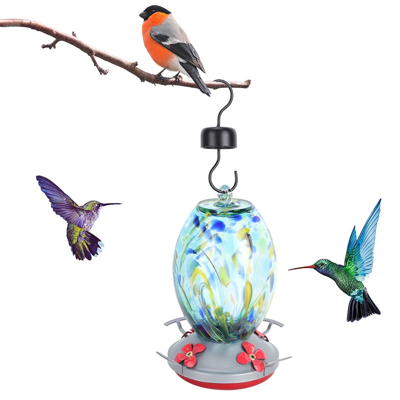 Hummingbirds Water Feeder Colorful Painting Glass Bird Feeding Tool for
