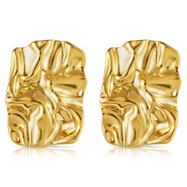 ALEXCRAFT Drop Chunky Gold Earrings for Women Statement 14K Large Rectangle Stud Earrings Everyday Jewelry