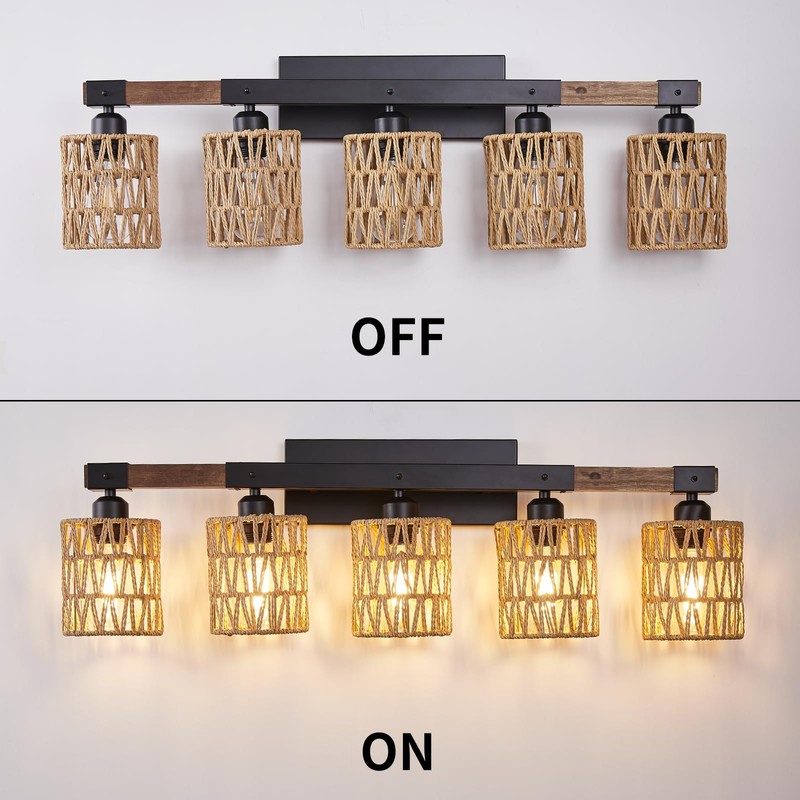 Bathroom Light Fixtures Vanity Lights Over Mirror, Rustic Farmhouse Rattan