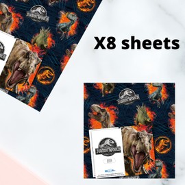 Jurassic World - Carta da regalo, 8 fogli, 8 etichette, 70 x 50 cm, prodotto ufficiale responsabile